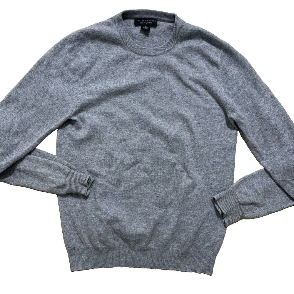 Bloomingdale’s Cashmere Sweater Men’s Medium Gray Crew Neck Pullover Soft Luxury